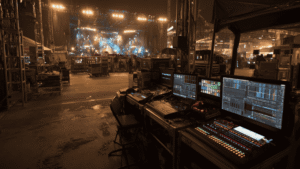 Live event production equipment and staging at a large outdoor venue representing the property risks covered by contingent property insurance